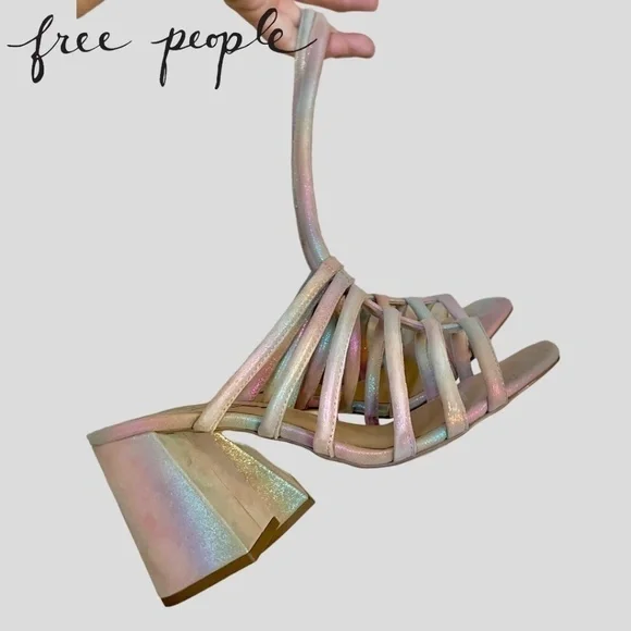 FREE PEOPLE Colette Cinched Ankle Block-Heel Strappy LEATHER Sandal/9.5M NWT - Picture 12 of 16